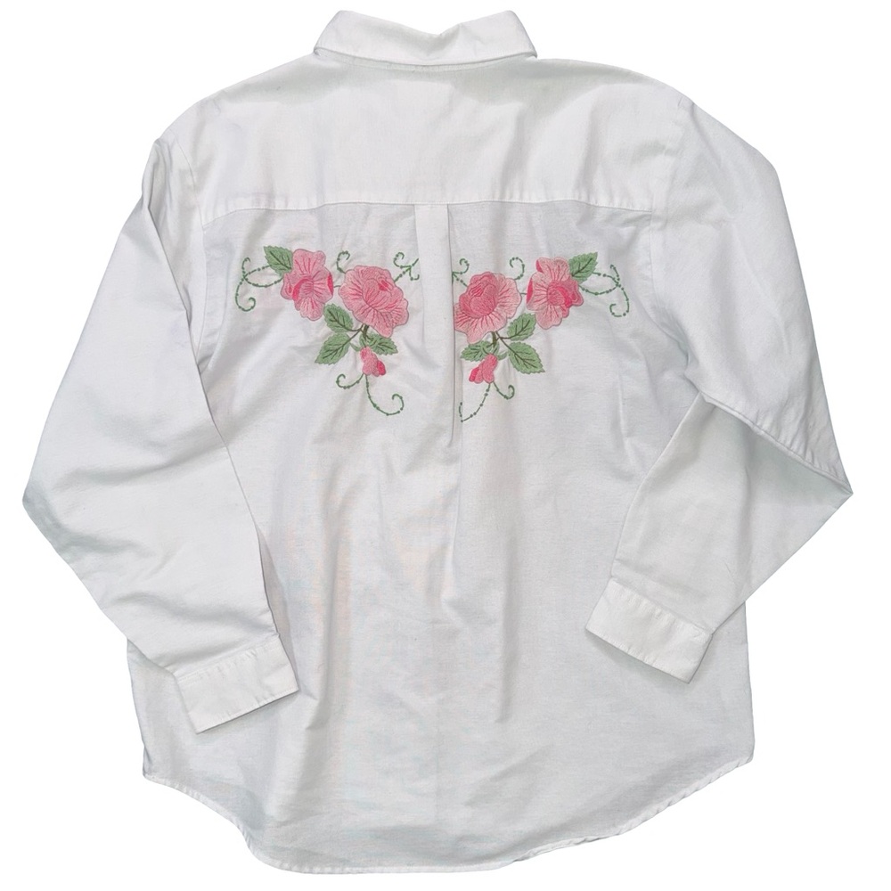 Cabin Creek hand embroidered floral‎ white long sleeve blouse. Size 16.